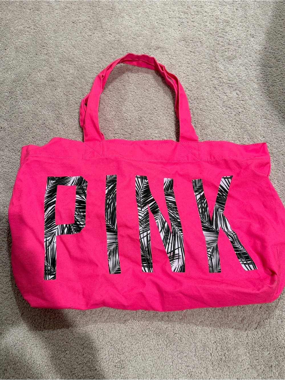 Victoria's Secret PINK Hot Pink Tote with Black & White Palm Logo